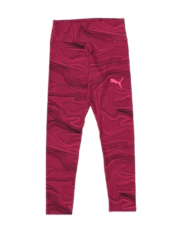 PUMA Womens Abstract Pattern Crop Leggings UK12 Medium  Pink Stylish Colorful Activewear Leggings