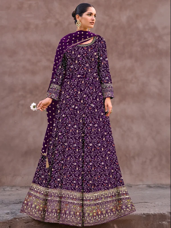 Purple Classy Designer Readymade Anarkali Dress With Embroidery Work Tunics Prom sequined