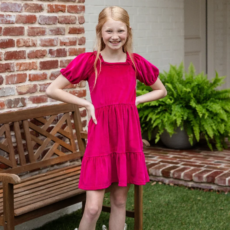 Savannah Girls Dress - Raspberry Velveteen Tunics Yoga stretchy