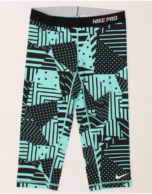 NIKE Womens Dri Fit Abstract Pattern Capri Leggings UK 12 Medium Blue Trendy Polka Dot Leggings