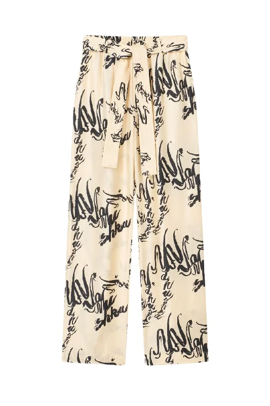 Nanushka Jadine Calligraphy Print Pant - Cream/ Black Elegant Dress Pants