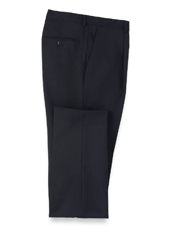 Wool Single Pleat Pants - Navy Comfy Zip-Up Pants