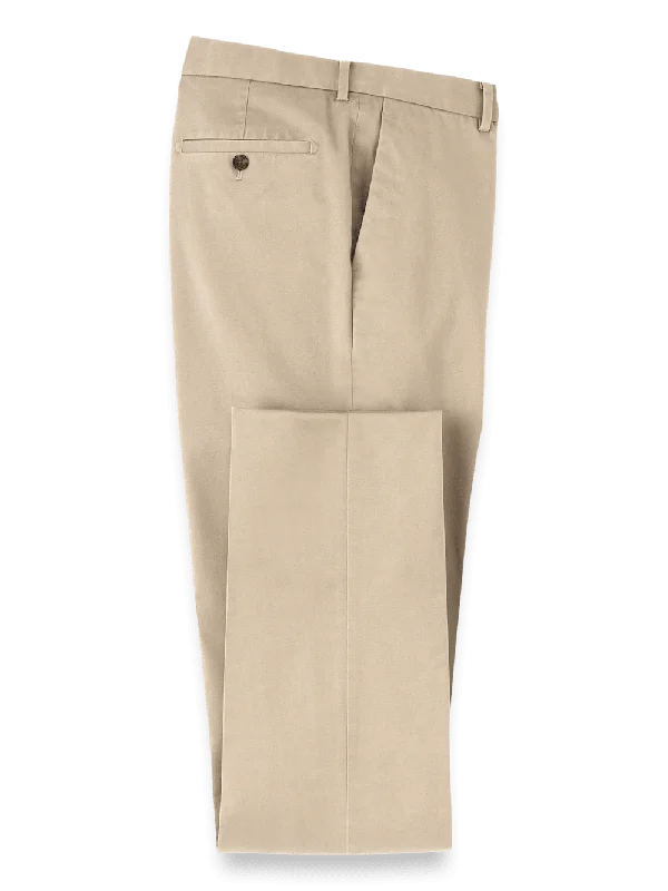 Non-Iron Cotton Stretch Twill Pant - Tan High-Waist Trousers