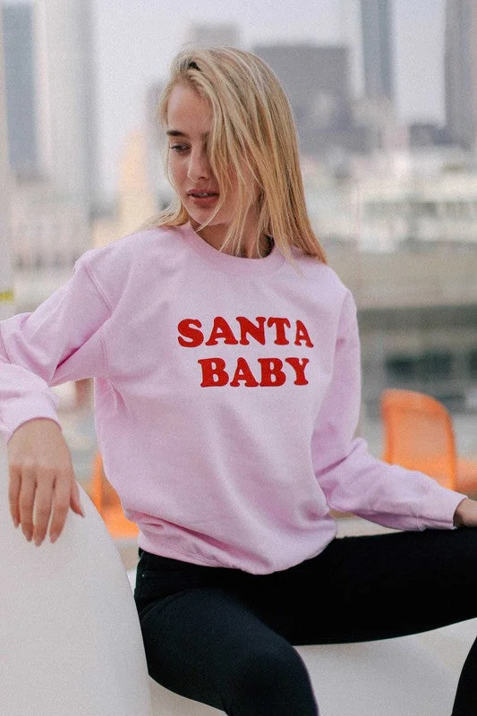 Santa Baby Graphic Sweatshirt Hoodie with Hem Contrast Bold Stylish