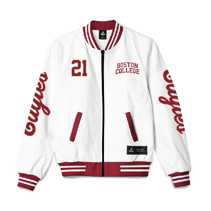 Boston College - NCAA Women's Soccer : Anndi Wright - Bomber Jacket Cropped Denim Bomber