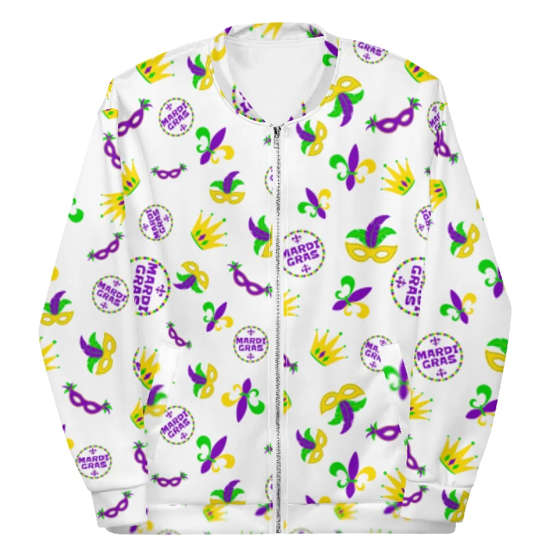 Mardi Gras Round & Round Unisex Bomber Jacket Metallic Silver Bomber