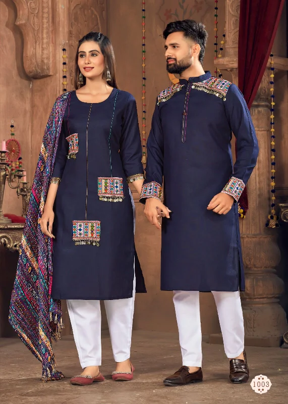 Navratri Special Couple combo of Kurta with Pajama & Kurti with Pants & Dupatta Dress Wide-Legged Palazzos