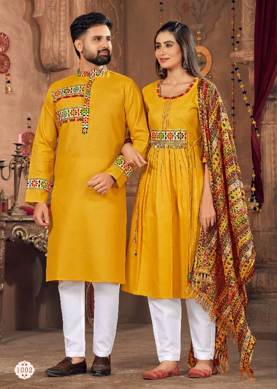 Navratri Special Couple combo of Kurta with Pajama & Kurti with Pants & Dupatta Dress Classic Chino Pants