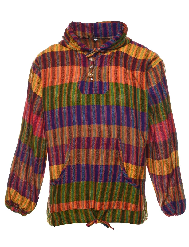 Multi-colour Checked Baja Hoodie - S Hoodie with Oversized Fit Loose Comfortable