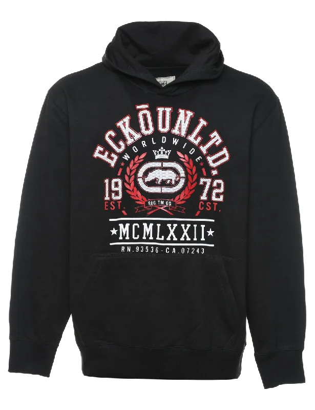 Black & Red Design Ecko Printed Hoodie - L Hoodie with Belted Waist Structured Tailored