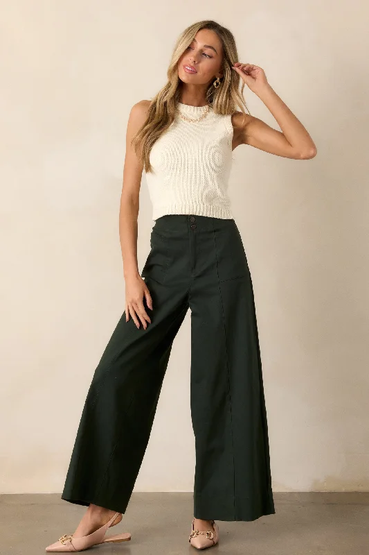 Daylight Glimmer Forest Green Wide Leg Pants Chic Capri Pants