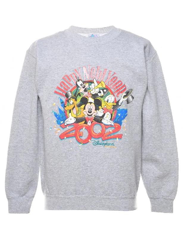 Disney Grey Classic Cartoon Sweatshirt - S Hoodie with Ribbed Hem Stretchable Secure