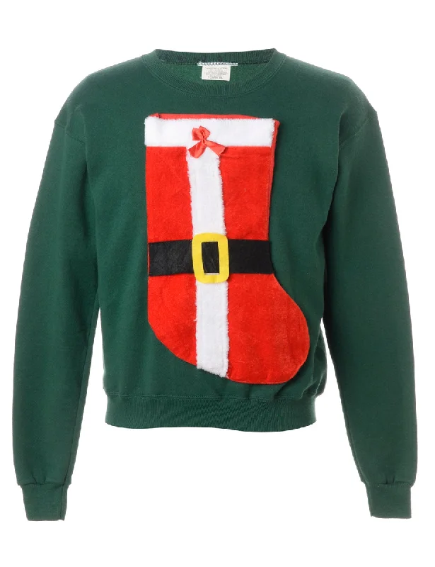 Reworked Novelty Christmas Sweatshirt - L Hoodie with Crew Neck Simple Timeless