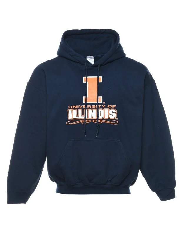 Navy & Orange Illinois Printed Hoodie - L Hoodie with Zipper Placket Modern Functional