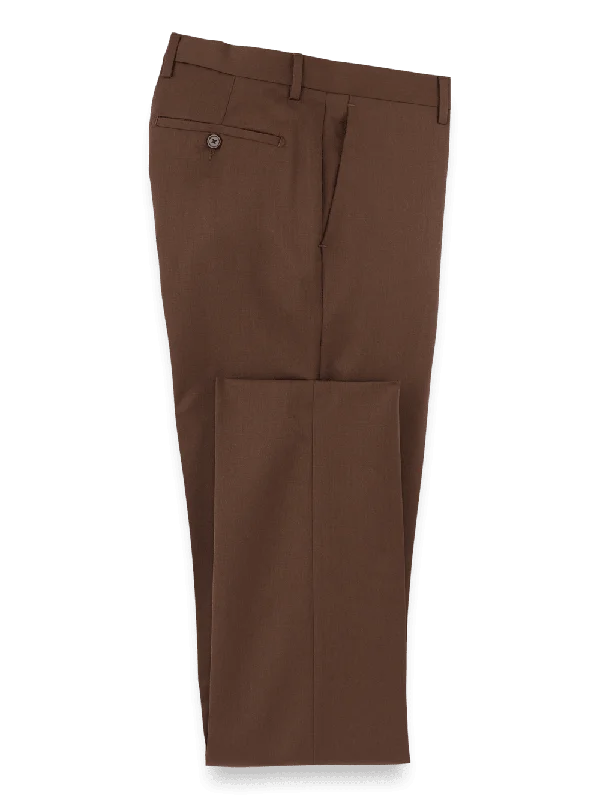 Wool Gabardine Pants - Brown Casual Track Pants