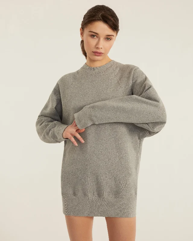 So Uptight French Terry Raglan Crew Sweatshirt Dress in Heather Grey Hoodie with Pocket Utility Practical