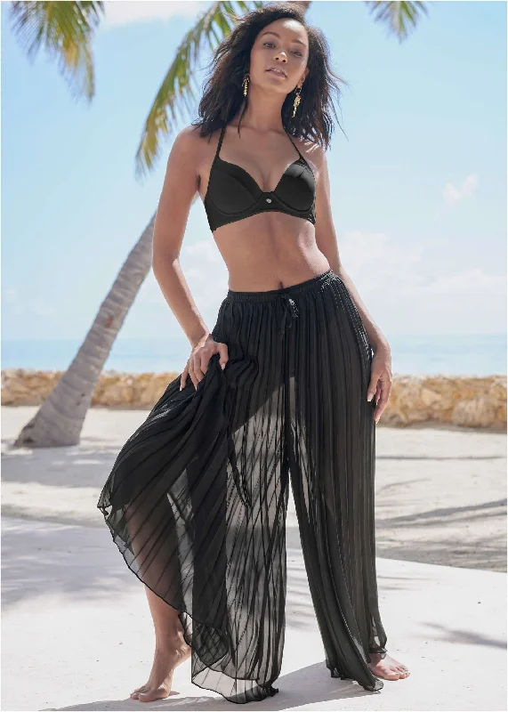 Pleated Cover-Up Pants - Black Casual Wide Pants