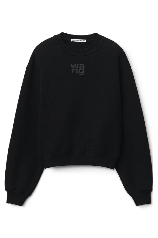 alexanderwang.t Puff Logo Sweatshirt - Black Hoodie with Metallic Shiny Futuristic