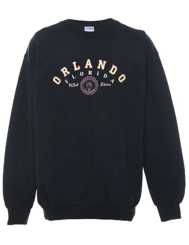 Orlando Florida Black Embroidered Sweatshirt - M Hoodie with Hem Lace Feminine Delicate