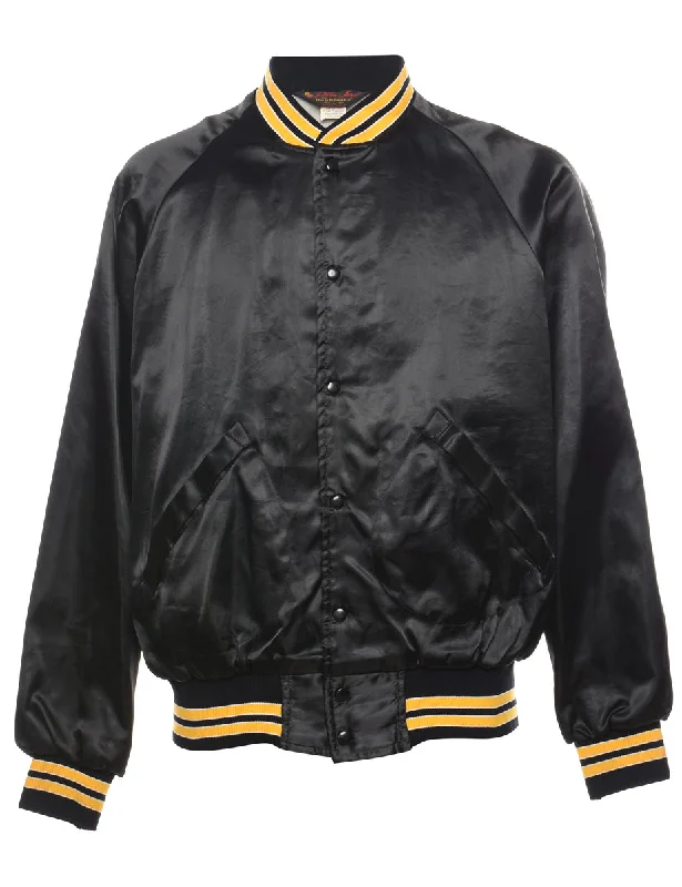 Nylon Black & Yellow Printed Shiny Bomber Jacket - L Premium Cashmere Bomber