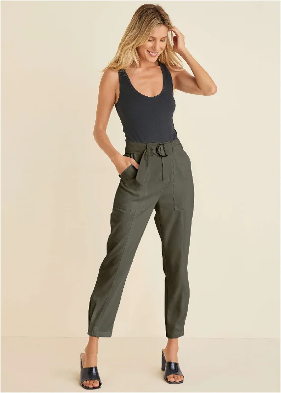 Relaxed Twill Straight Pant - Olive Chic Faux Leather Pants