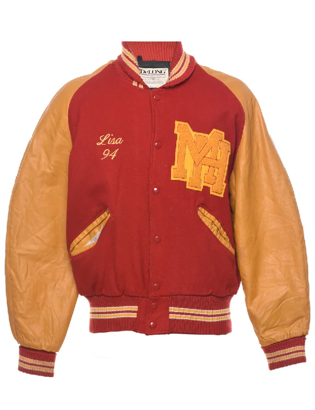 Two Tone Letterman Bomber Jacket - M Hooded Winter Bomber