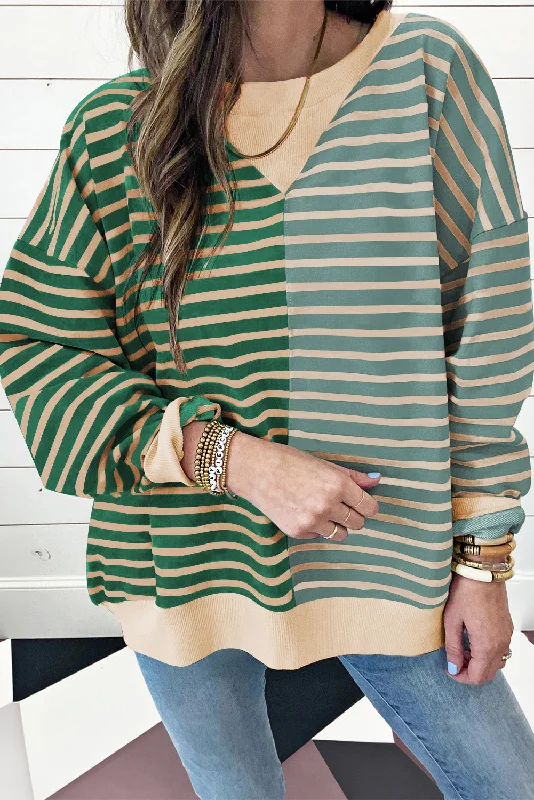 Stripe Casual Stripe Colorblock Drop Shoulder Oversize Sweatshirt Hoodie with Hem Applique Textured Unique