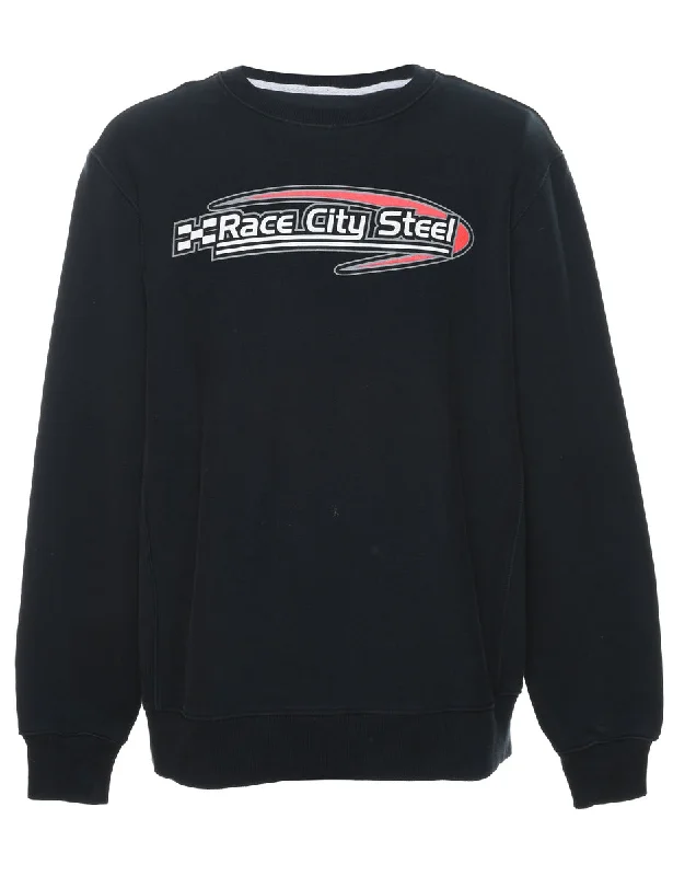 Black Race City Steel Black Printed Sweatshirt - L Hoodie with Hem Drawcord Adjustable Customizable