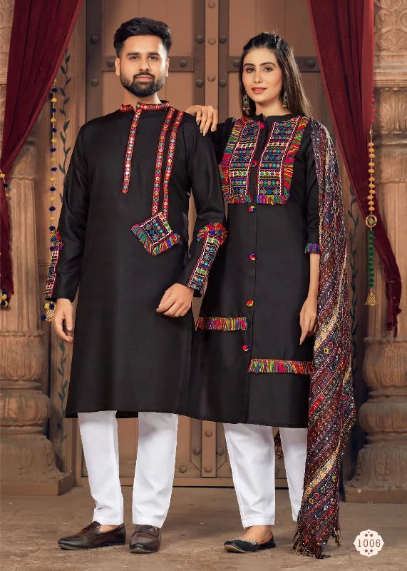 Navratri Special Couple combo of Kurta with Pajama & Kurti with Pants & Dupatta Dress Cozy Knit Pants