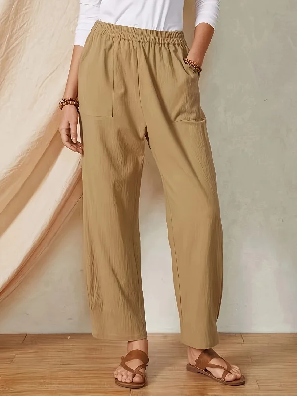 Full Size Elastic Waist Pants with Pockets Classic Straight Pants