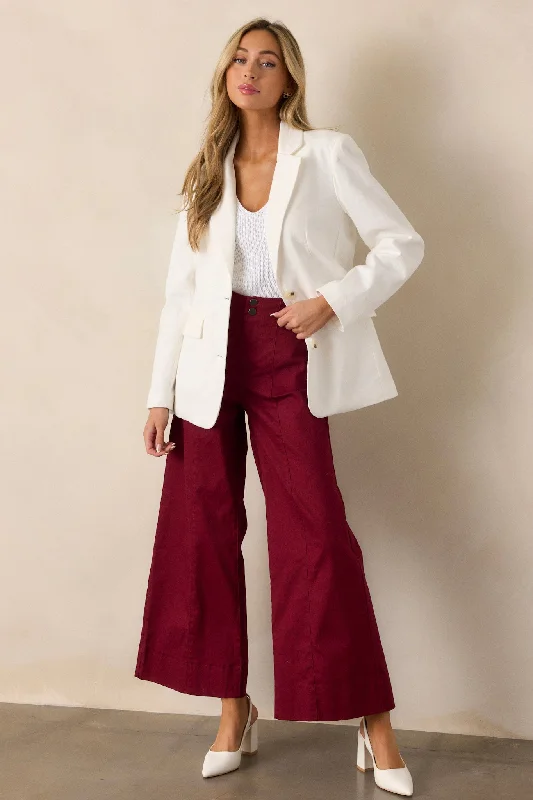 Daylight Glimmer Burgundy Wide Leg Pants Elegant Dress Pants