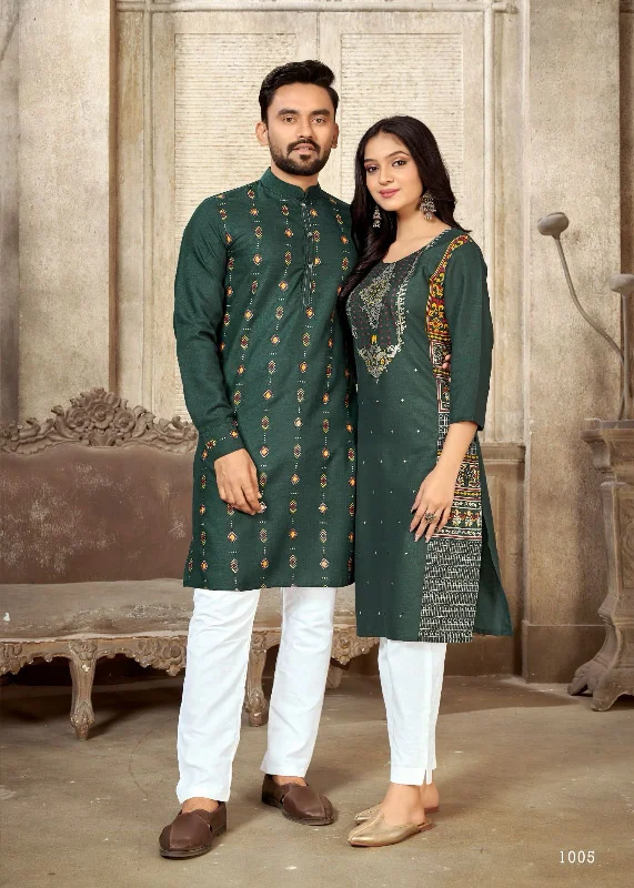 Couple Twinning Dresses Kurta Pajama & Kurti Pants With Dupatta Combo Set Chic Slim Fit Pants