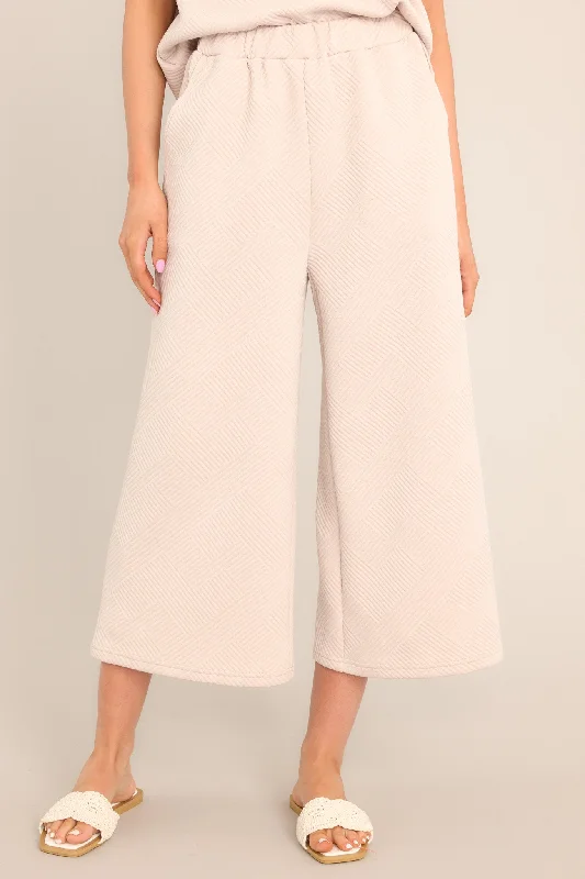 Tell Me Light Taupe Cropped Textured Pants Modern Bootcut Pants