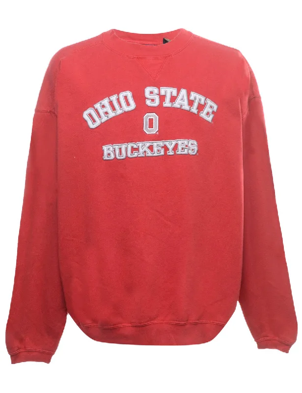 Ohio State Printed Sweatshirt - XL Hoodie with Hem Fringe Bohemian Relaxed