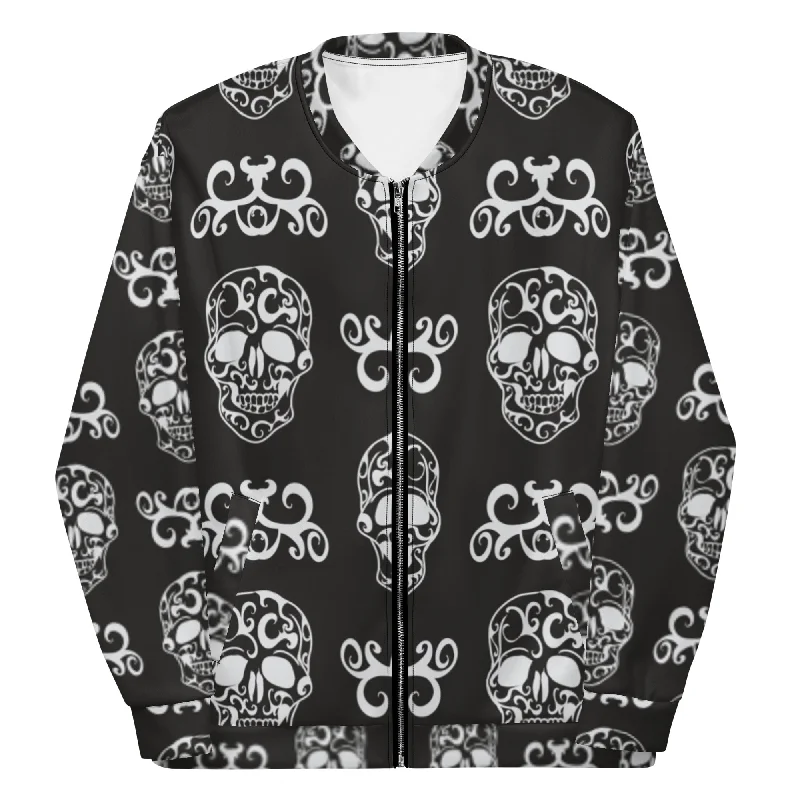 Rock+Reb£llion White Skulls Unisex Bomber Jacket Relaxed Fit Bomber