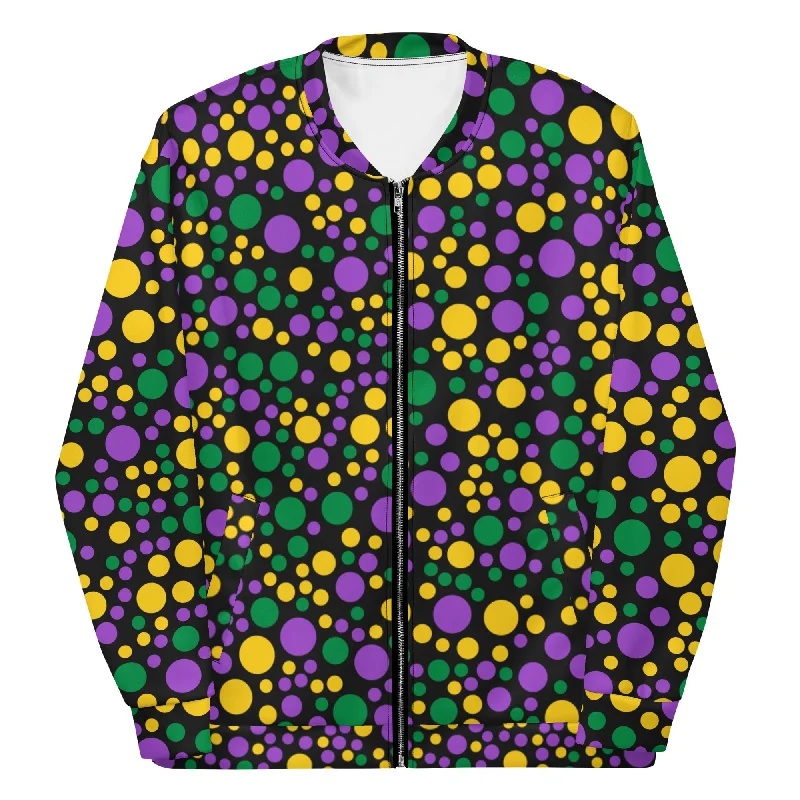 Mardi Gras Polka Party Unisex Bomber Jacket Short Zip Bomber