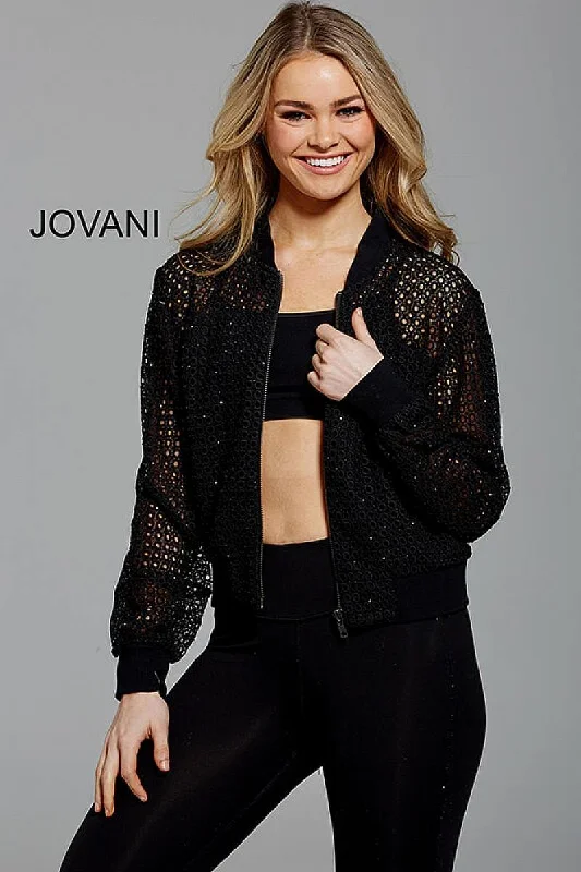 Jovani M61185 Bomber Jacket Structured Wool Bomber