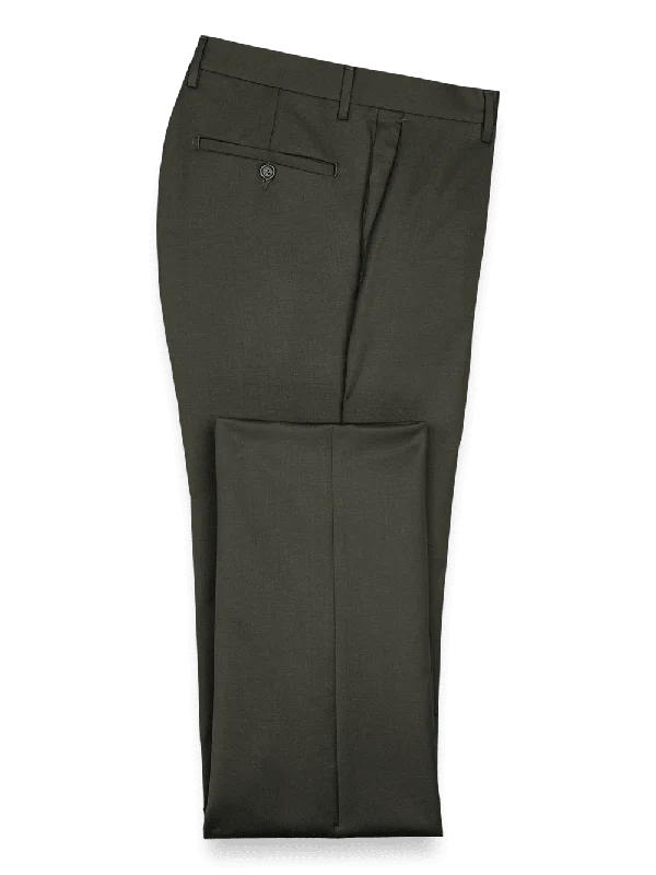 Wool Gabardine Pants - Olive Trendy Work Pants