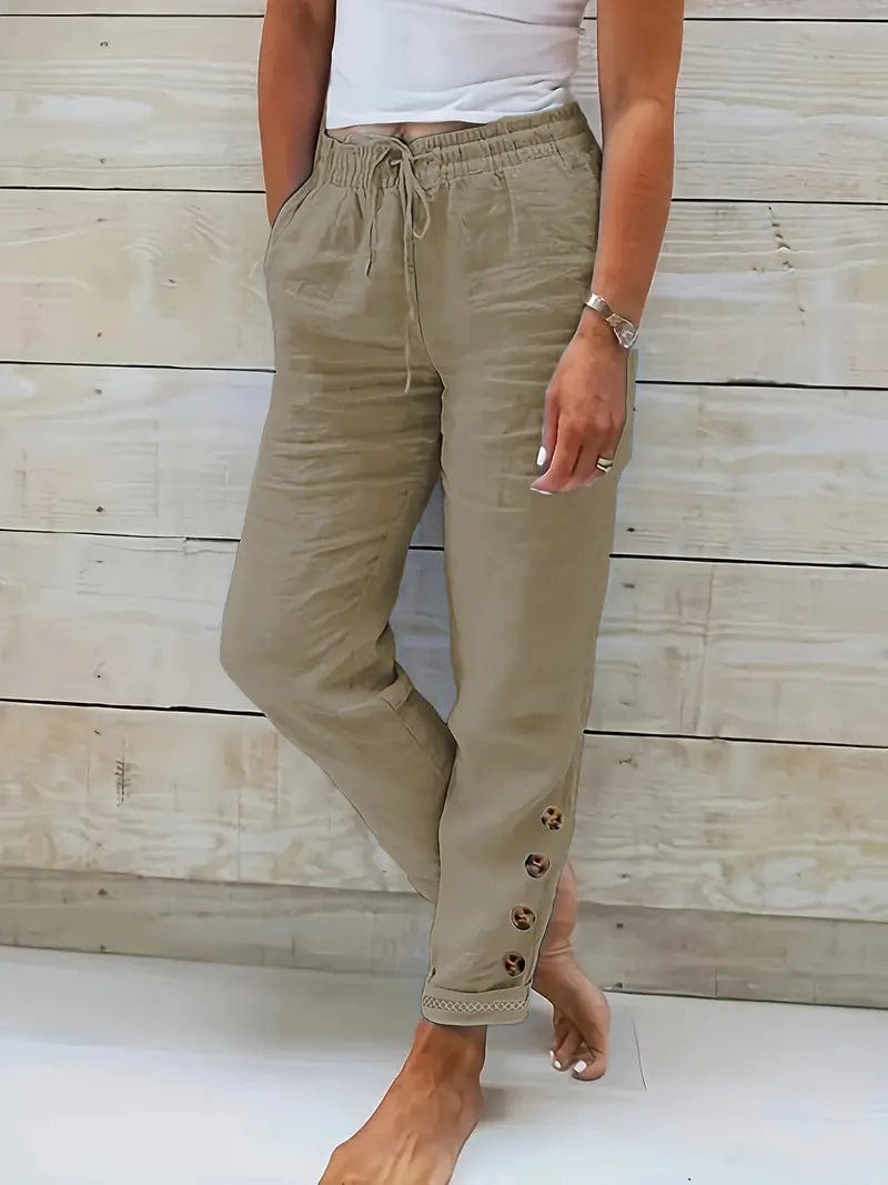 Linen Pants with Elastic Waistband Warm Wool Trousers