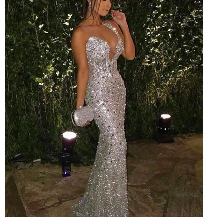 crystal prom dresses 2020 sheer crew neckline mermaid sparkly formal dresses arabic party dresses   cg13460 Boatneck Modish Everyday