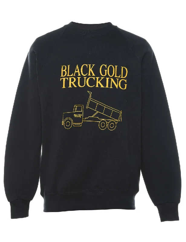 Black & Yellow Trucking Design Printed Sweatshirt - M Hoodie with Slit Hem Functional Movement