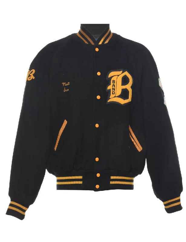 Black Letterman Bomber Jacket - XL Classic Military Bomber