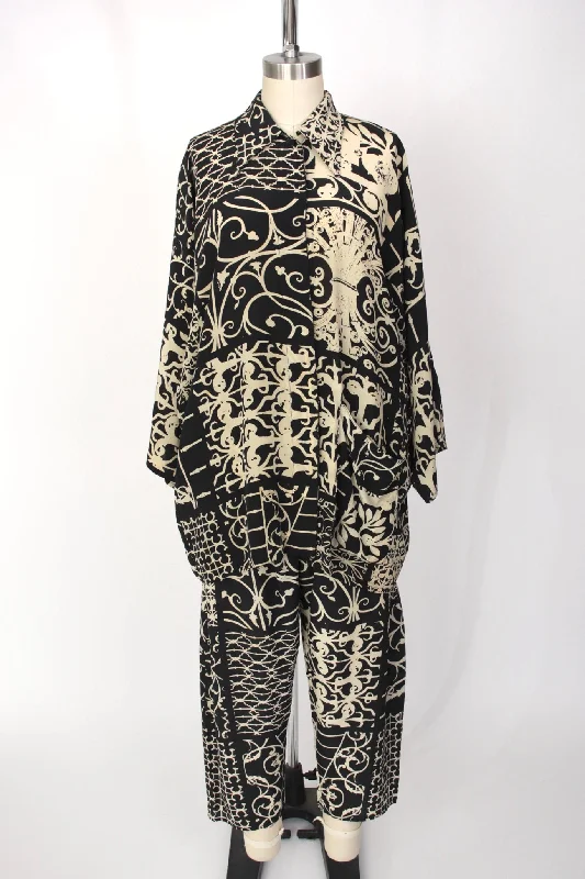 1990s Timney Fowler Silk Printed Pant Set Stylish Harem Pants