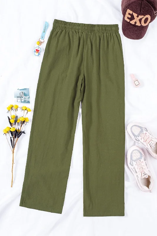 Linen Pants with Side Slit Trendy Printed Leggings