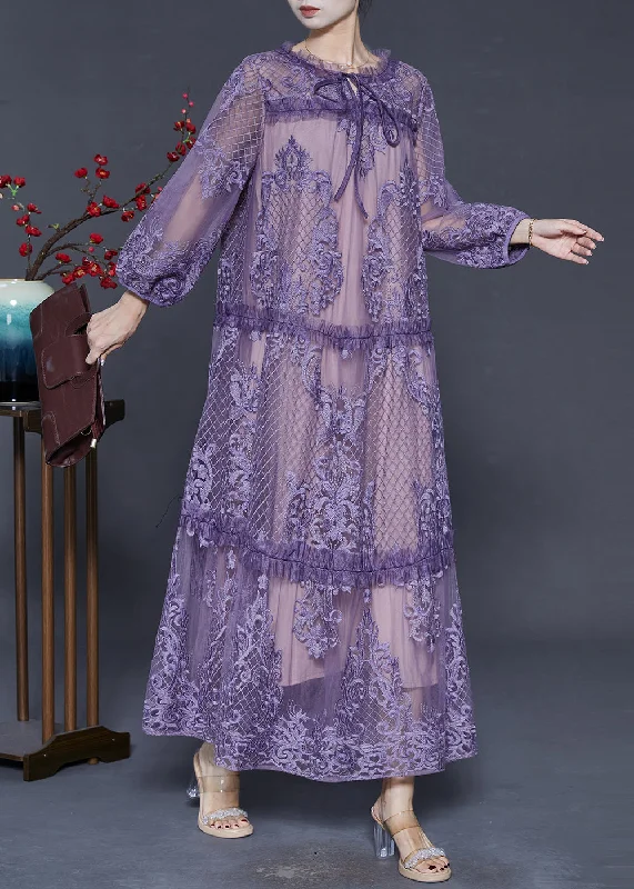 Purple Patchwork Tulle Party Dress Embroidered Spring Tunics Luxurious high-end