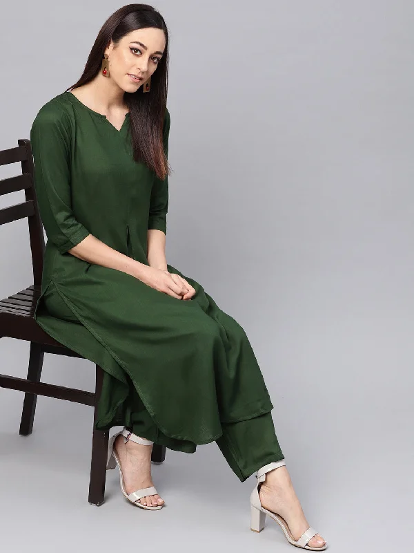 Women's Green Kurta With Palazzo Pants - Idalia Cozy Maternity Pants