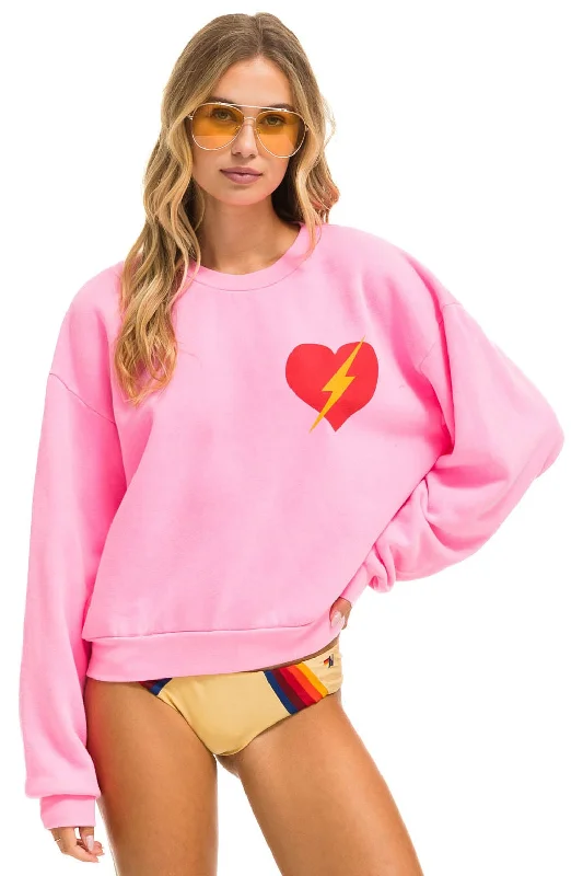 BOLT HEART RELAXED CREW SWEATSHIRT - NEON PINK Hoodie with Mesh Breathable Sporty