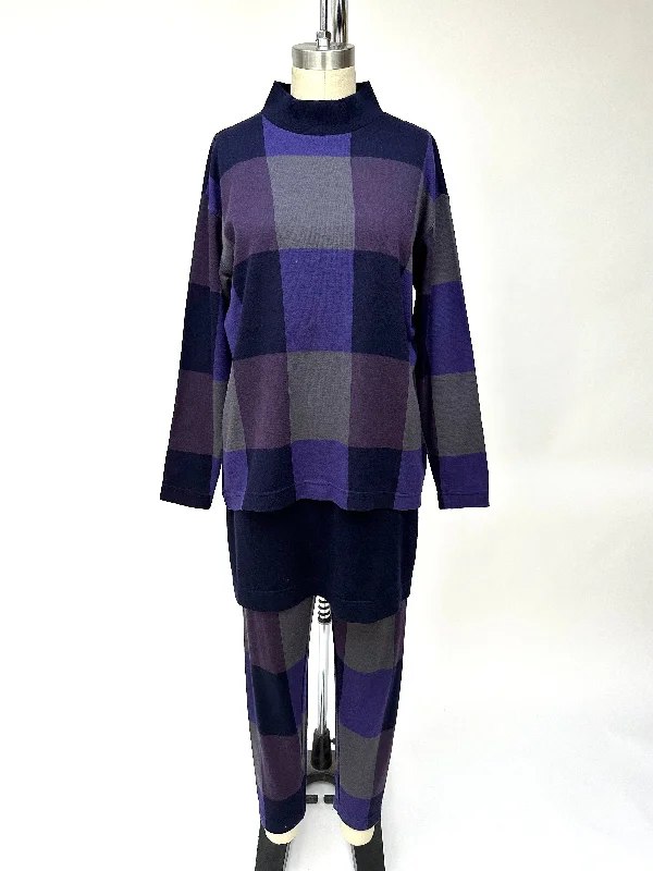 1980s Issey Miyake Checked Pant Set Trendy Velvet Pants