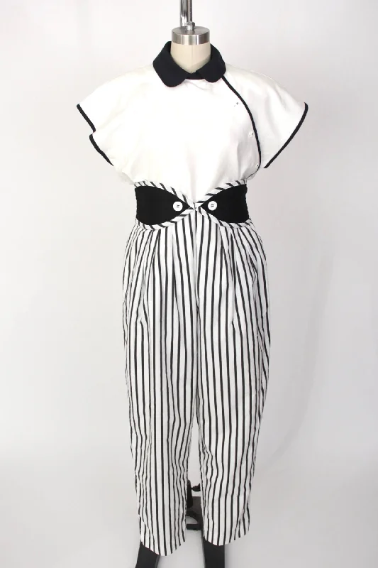 1980s Jeanne Marc Striped Pant Set Relaxed Lounge Trousers