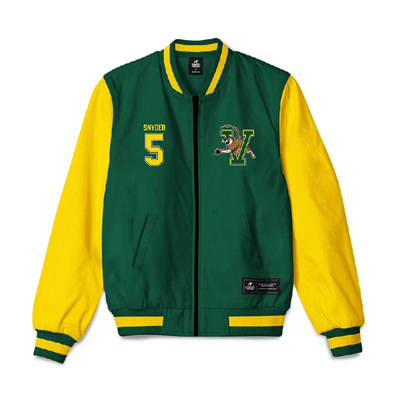 UVM - NCAA Women's Soccer : Torie Snyder - Bomber Jacket Printed Satin Bomber